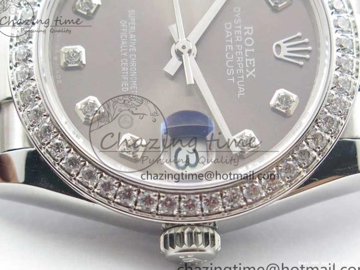 Good Copy Rolex Watches Markers Dial Best Gray Datejust Maker 3091 SS Crystals 31mm on Bracelet 278275 Flexible BP Bezel SS Crystal President Edition 0111